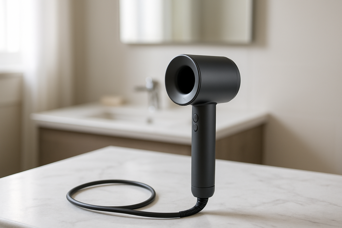 A sleek Dyson Supersonic hair dryer showcasing its innovative design with essential features for achieving perfectly straight, glossy hair effortlessly.