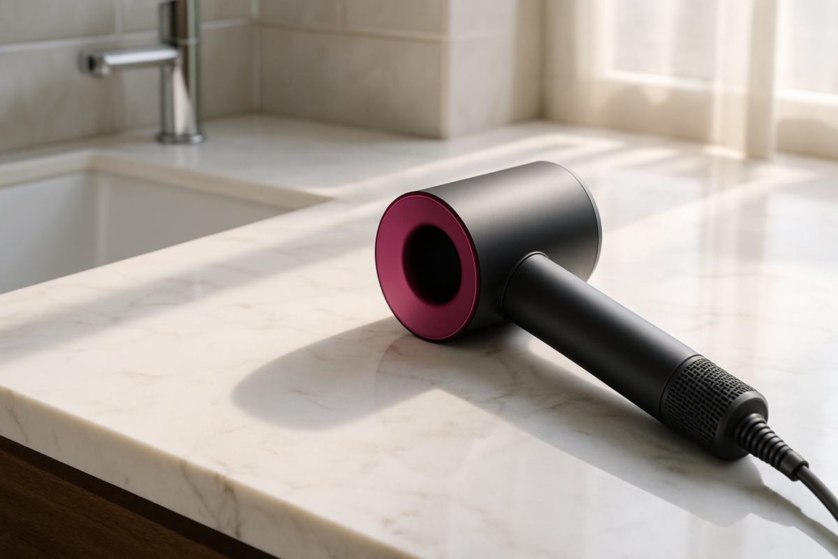 Essential guide showing smart organization of Dyson hair dryer stand setup, demonstrating practical and effortless styling solutions for modern homes