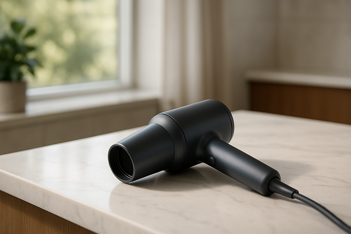 Woman with shiny, voluminous hair looking thrilled after using the premium hair dryers transformative, cozy heating features