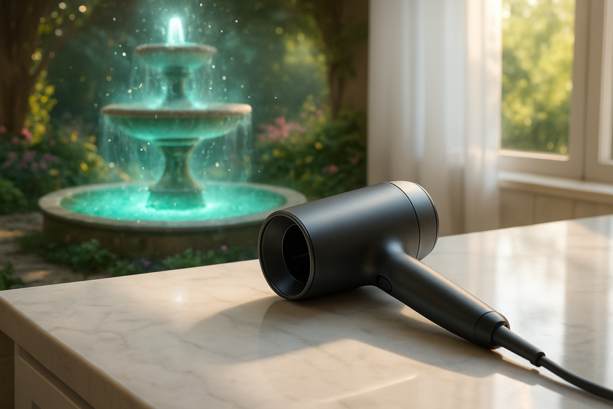 Traveler holding essential ReFa dryer SE with thrilling anticipation for international journey ahead