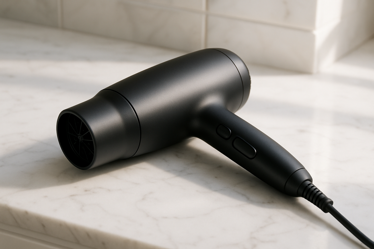A woman experiencing the frustration of choosing the right hair dryer, showing exhausted yet relatable emotions about essential styling decisions
