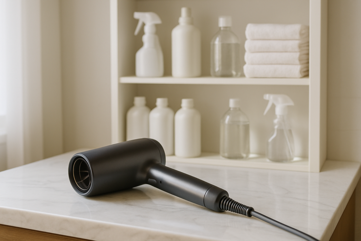 Essential guide showing a professional cleaning a hair dryer filter with precise tools, ensuring optimal performance and longevity through regular maintenance