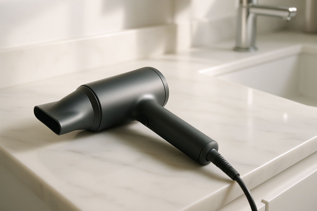 A frustrated person struggling with choosing the perfect hair dryer, experiencing the overwhelming confusion of endless styling options and essential beauty decisions.