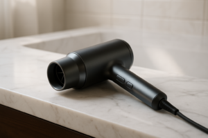 Sleek ReFa Smart W dryer displayed with price comparison chart showing lowest deals and color variants, featuring compact folding design and powerful styling technology for travel-ready hair care