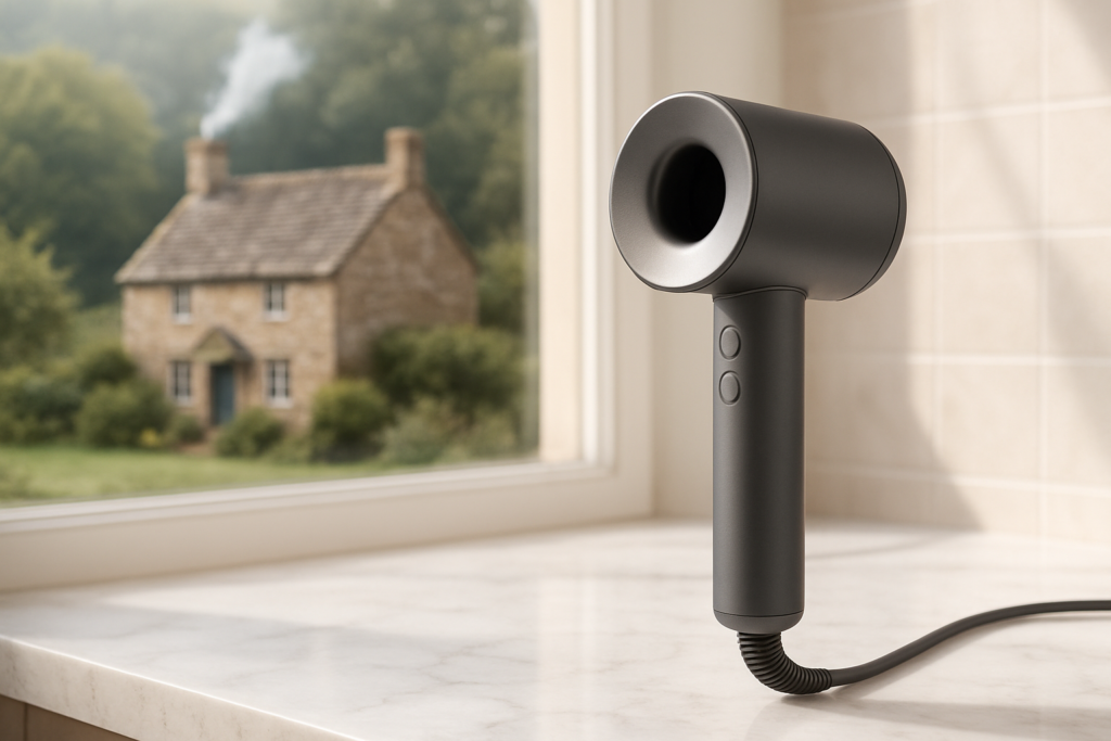 Professional Dyson hair dryer with sleek design delivering salon-quality results at home, comparing premium HD18 and HD12 models with dramatic styling transformation and luxurious shine effects