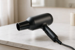 Dramatic before-after hair transformation with Panasonic Nanoe hair dryer showing glossy shiny results after three months of daily use and real testing