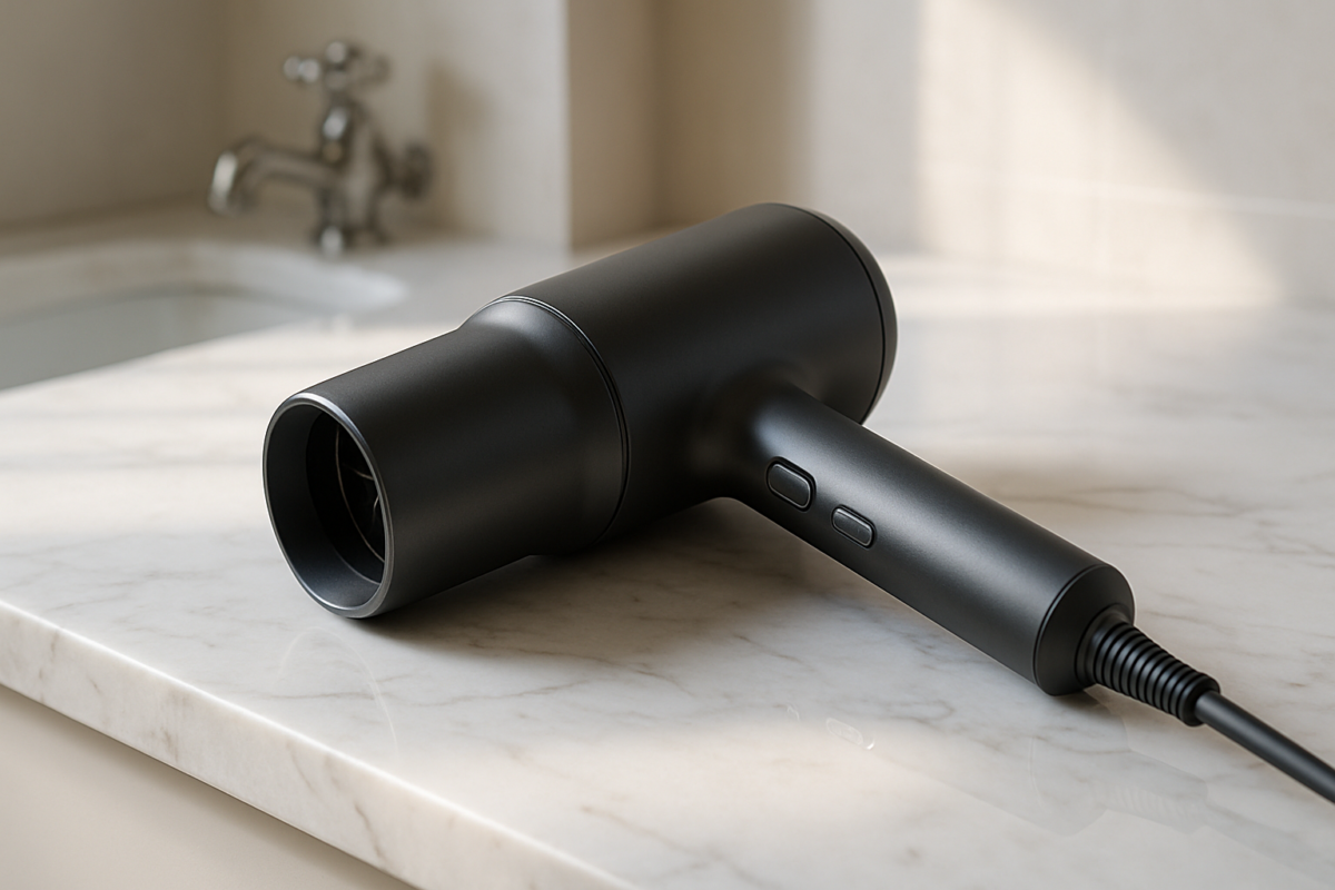 Professional man styling hair with premium hair dryer techniques creating perfect volume and shine without products for modern masculine look