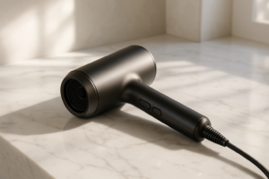 Clever compact Refa hair dryer storage solutions using affordable Muji organizers, creating a sleek minimalist bathroom setup that maximizes limited space with budget-friendly organization hacks under 1000 yen